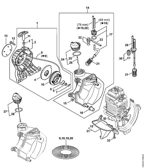 Foices a motor (FS) FS 100 R Dispositivo de arranque, Tanque de combustível da marca Stihl