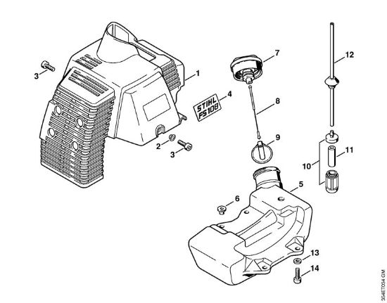 Foices a motor (FS) FS 108 Cobertura, Tanque de combustivel da marca Stihl