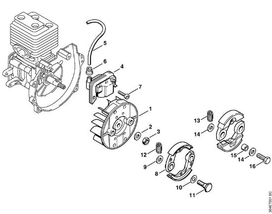 Foices a motor (FS) FS 108 Sistema de ignição, Embreagem da marca Stihl