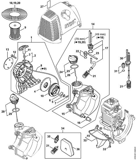 Foices a motor (FS) FS 110 RX-Z Dispositivo de arranque, Tanque de combustível da marca Stihl
