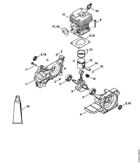 Foices a motor (FS) FS 120 2-MIX Caixa da cambota, Cilindro FS 120 2-MIX da marca Stihl