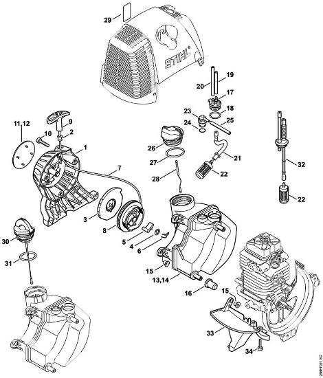 Foices a motor (FS) FS 130 R Dispositivo de arranque, Tanque de combustível da marca Stihl