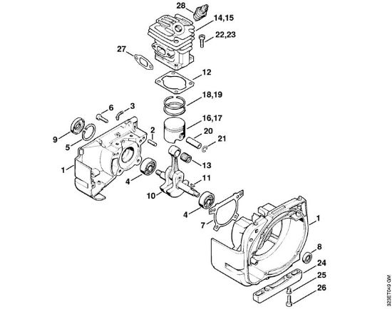 Foices a motor (FS) FS 160 Caixa da cambota, Cilindro da marca Stihl
