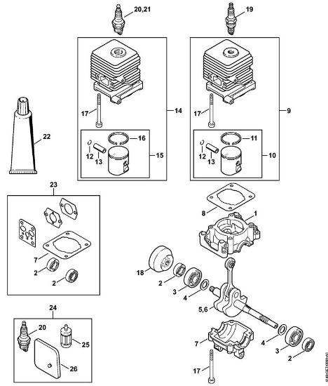 Foices a motor (FS) FS 38 2-MIX Caixa da cambota, Cilindro 2-MIX da marca Stihl