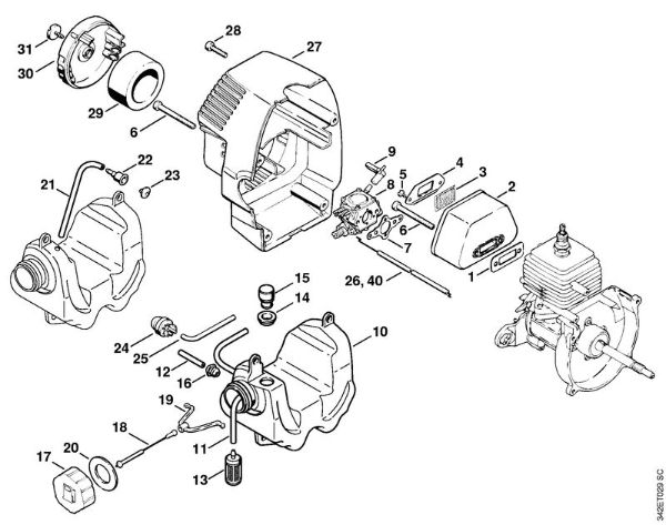 Foices a motor (FS) FS 44 R Silenciador, Cobertura da marca Stihl