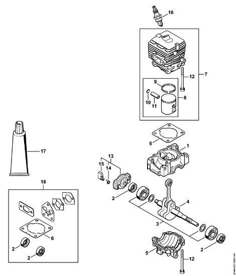 Foices a motor (FS) FS 50 (4144) Caixa da cambota, Cilindro da marca Stihl