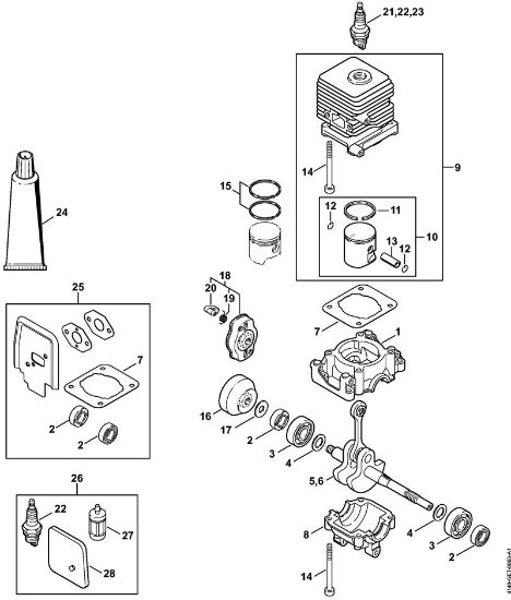 Foices a motor (FS) FS 55 Caixa da cambota, Cilindro da marca Stihl
