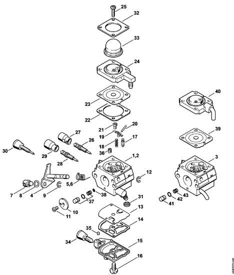 Foices a motor (FS) FS 55 Carburador C1Q-S186, C1Q-S153, C1Q-S97 (16.2014), (46.2012), (29.2010), (15.2009) da marca Stihl