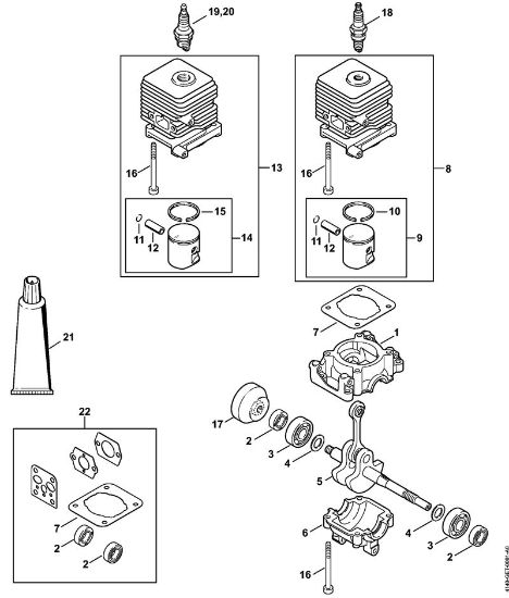 Foices a motor (FS) FS 55 2-MIX Caixa da cambota, Cilindro 2-MIX da marca Stihl