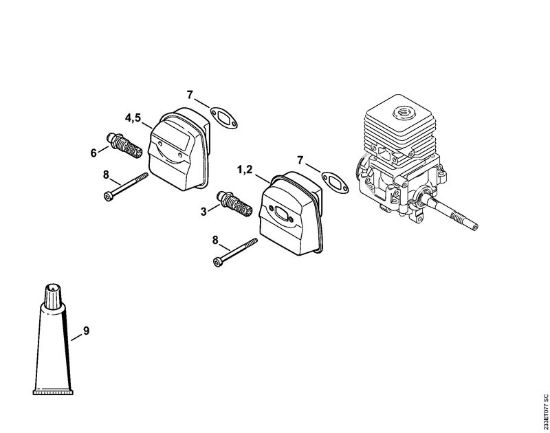 Foices a motor (FS) FS 55 R 2-MIX Silenciador da marca Stihl
