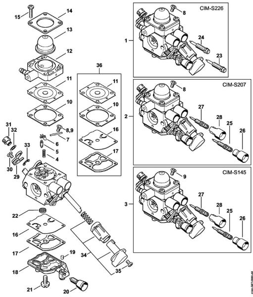 Foices a motor (FS) FS 70 RC-E Carburador C1M-S226, C1M-S207, C1M-S145 da marca Stihl