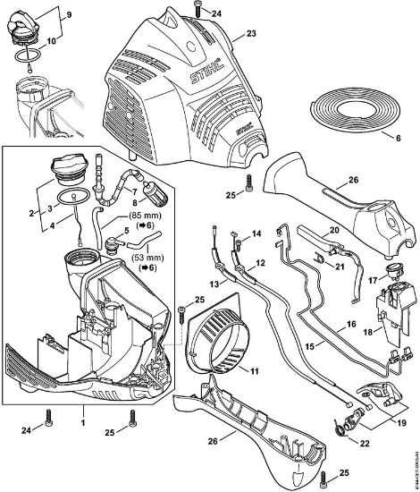 Foices a motor (FS) FS 70 RC-E Cárter do motor (Cabo circular) da marca Stihl