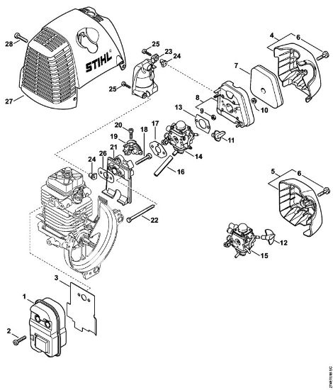 Foices a motor (FS) FS 87 Silenciador, Filtro de ar da marca Stihl