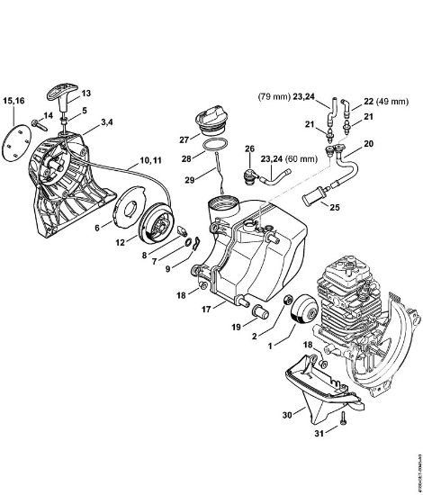 Foices a motor (FS) FS 89 R Dispositivo de arranque, Tanque de combustível da marca Stihl