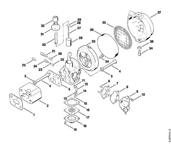 Foices a motor (FS) FS 90 - 4117 Carburador, Filtro de ar da marca Stihl