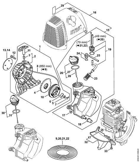Foices a motor (FS) FS 90 R - 4180 Dispositivo de arranque, Tanque de combustível da marca Stihl