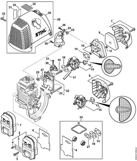 Foices a motor (FS) FS 90 R - 4180 Silenciador, Filtro de ar da marca Stihl