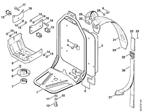 Foices a motor portáteis nas costas (FR) FR 108 Quadro de suporte da marca Stihl