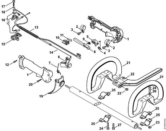 Foices a motor portáteis nas costas (FR) FR 350 Cabo de manejo da marca Stihl