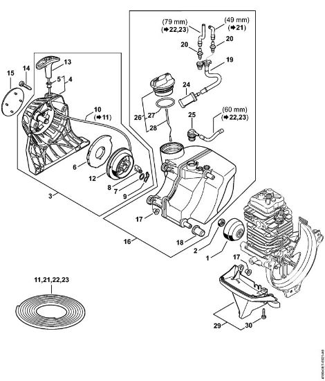 Roçadeiras (FS) FS 311 Dispositivo de arranque, Tanque de combustível da marca Stihl