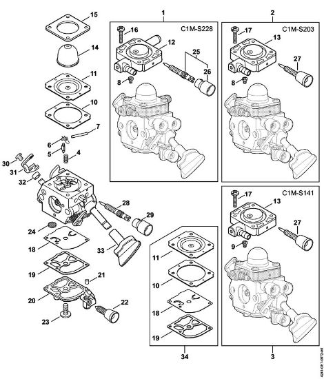 Sopradores (BG, BR) BG 86 C-E Carburador C1M-S228, C1M-S203, C1M-S141 da marca Stihl