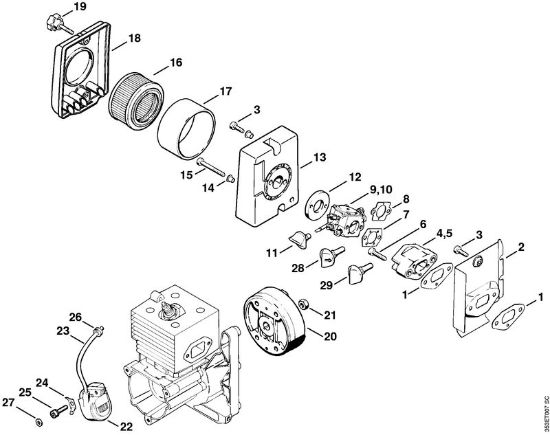 Sopradores (BG, BR) BR 320 Filtro de ar, Sistema de ignição da marca Stihl