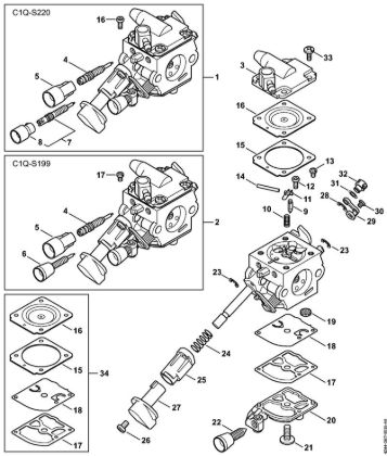 Sopradores (BG, BR) BR 350 Carburador C1Q-S220, C1Q-S199 da marca Stihl