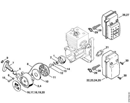 Sopradores (BG, BR) BR 380 Dispositivo de arranque, Silenciador da marca Stihl