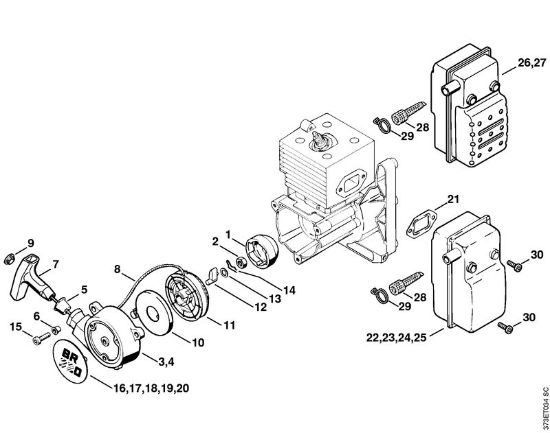 Sopradores (BG, BR) BR 380 Dispositivo de arranque, Silenciador da marca Stihl