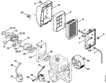 Sopradores (BG, BR) BR 380 Filtro de ar, Sistema de ignição da marca Stihl