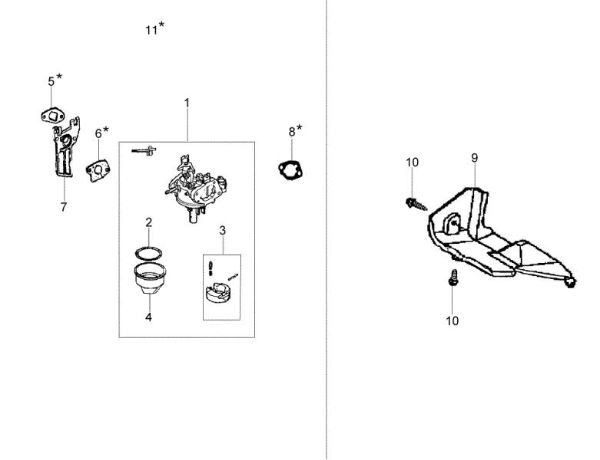 Carburetor and deflector MH 180RK (K700 H - SN T210) (EN709) Rotary tiller