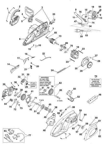 Complete illustrated parts list E 1700 Electricsaw