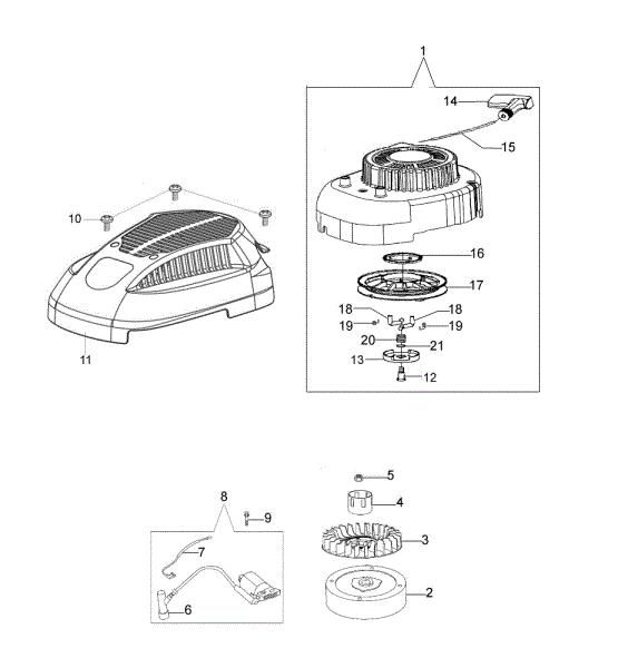 Starter assy and flywheel G 44 PK COMFORT (K500) Lawnmower