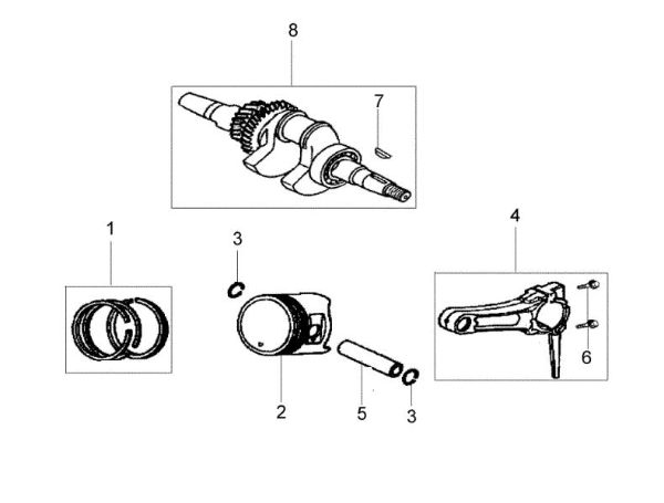Crankshaft and piston MH 150 RKS (K700 H - SN T210) Rotary tiller