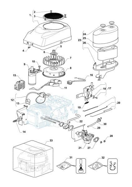 Starter, carburetor and air filter OM 84/14,5 K H Cat. 2015 Garden tractor