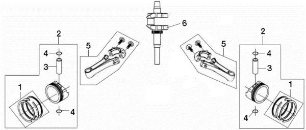 Crankshaft and piston OM 124/24 KH (K2400AVD V-Twin) Cat. 2018 Garden tractor