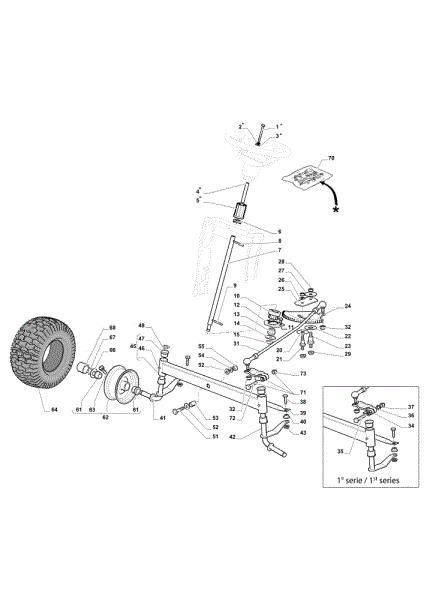 Steering arm OM 98L/14,5 K H Cat. 2019 Garden tractor