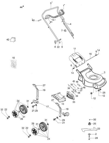 Complete illustrated parts list G 48 PK COMFORT SD (K 605) EURO 5 Lawnmower