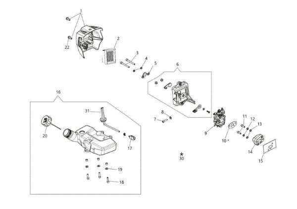 Tank and air filter Unità motore BCH 25 D Brushcutter