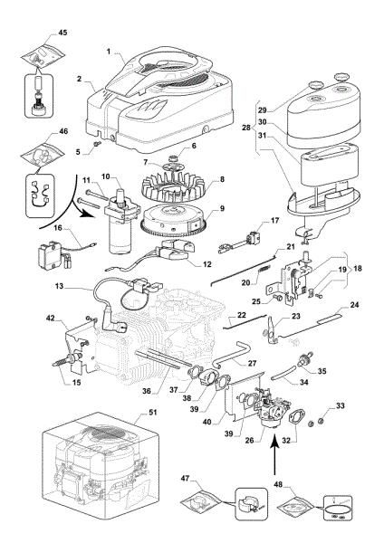 Starter, carburettor and air filter OM 108L/16 K Cat. 2022 Garden tractors