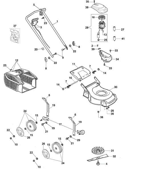 Complete illustrated parts list G 44 PE Electric lawnmower