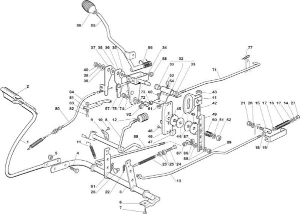 Brake and gearbox controls OM 72C/12,5H Cat.2005 Garden tractor