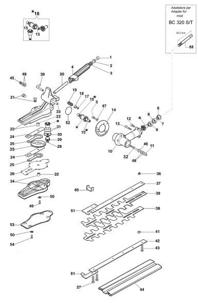 Complete illustrated parts list EH 24 Hedgetrimmer attachment